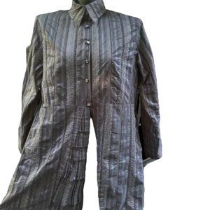 Spiritticuse Womens Blouse Size M Black Stripes Collared Button Front Casual